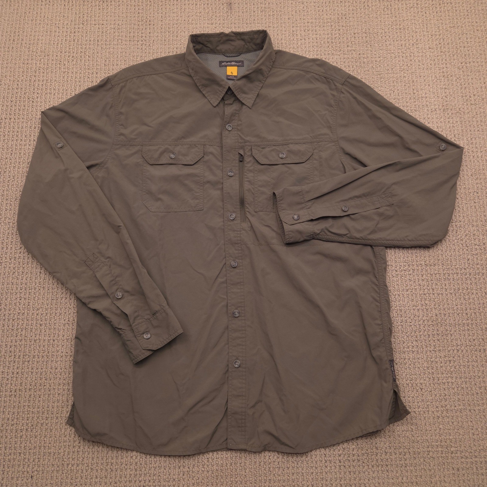 Eddie Bauer Travex Long Sleeve Button Up Vented Shirt Olive Green Mens Large