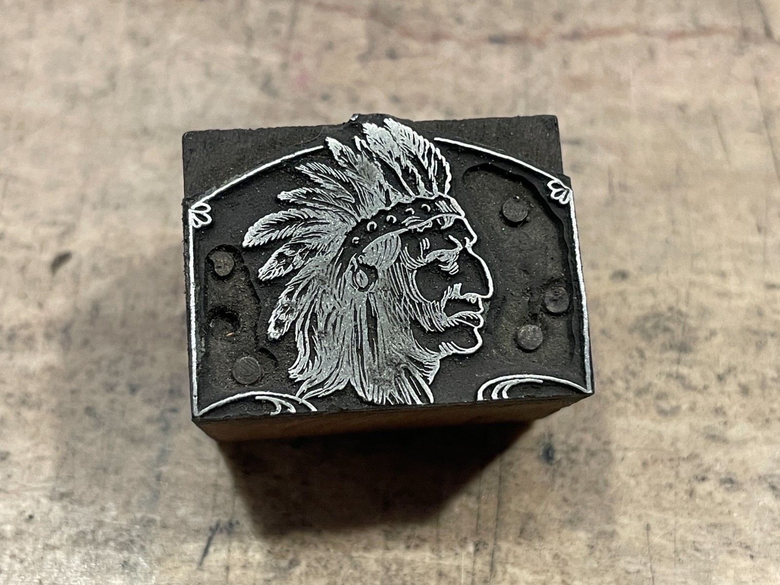 Printing Letterpress Printers Block Native American With Headdress (1599)