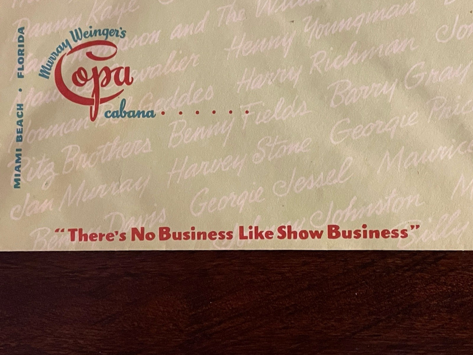 Vintage Very Rare 1940's - 1950's Copa Cabana Miami Beach Unused Envelope 9 x 4"
