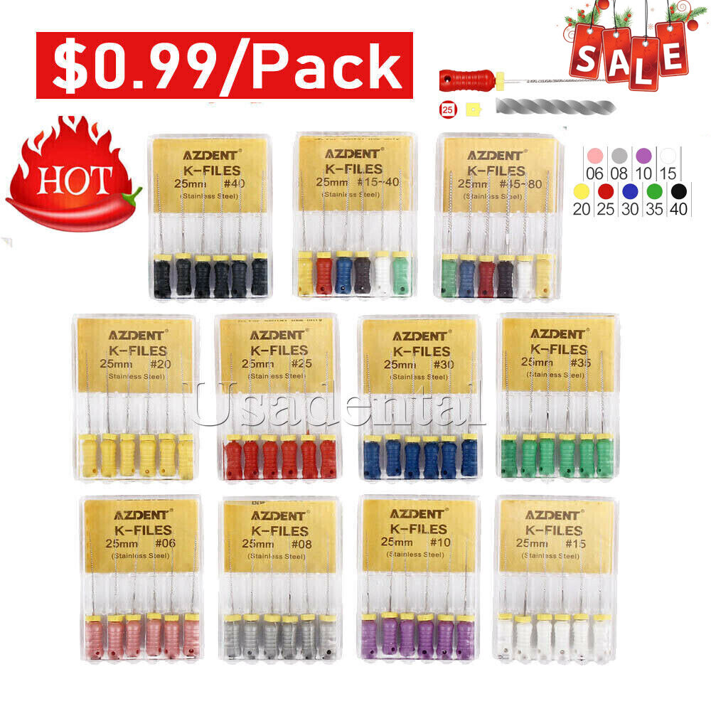10 kit Dental Endo Root Canal File K-FILES Stainless Steel Hand Use File 21/25mm