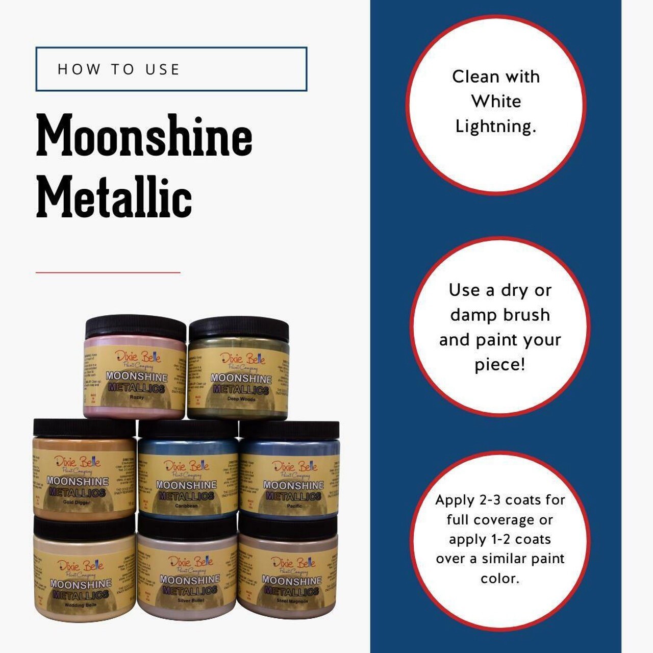 Dixie Belle Moonshine Metallic Paint 4 oz 16 oz FREE shipping over $35
