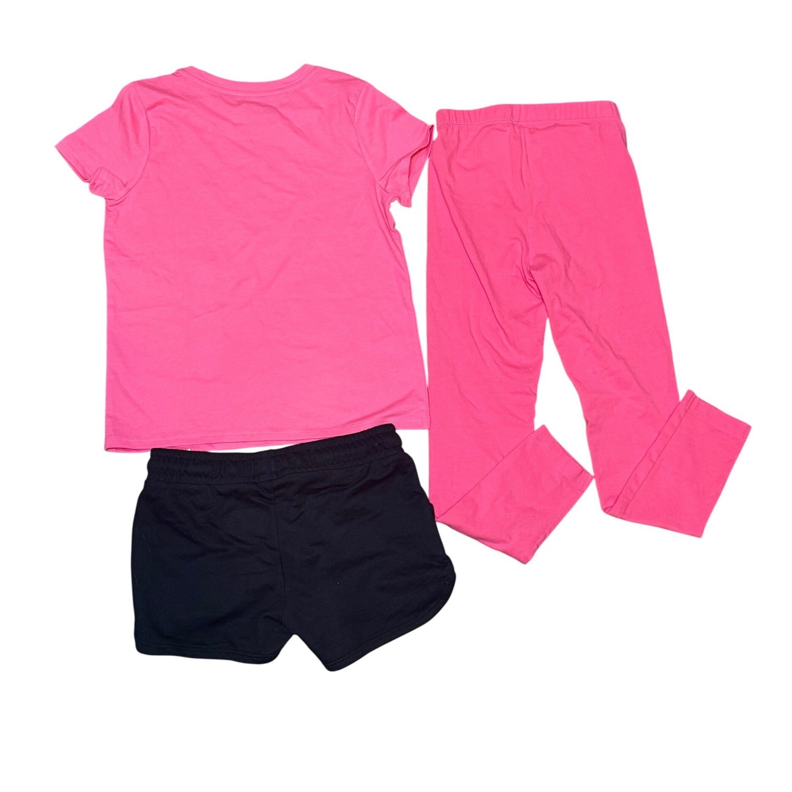Cat & Jack Girls 3pc Outfit Set Pink Snack Graphic Tee Leggings Black Shorts 6/7