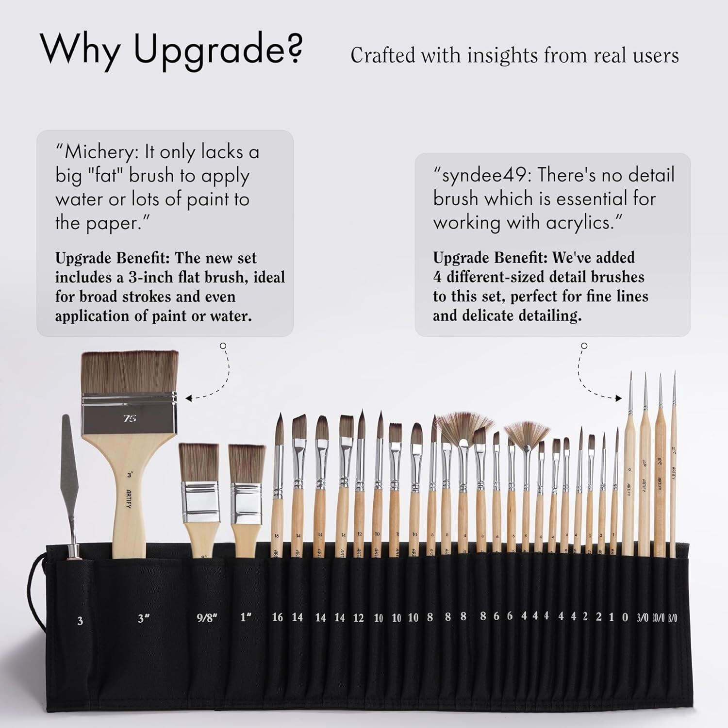ARTIFY 30-Piece Expert Paint Brush Set, with Canvas Roll and Palette Knife