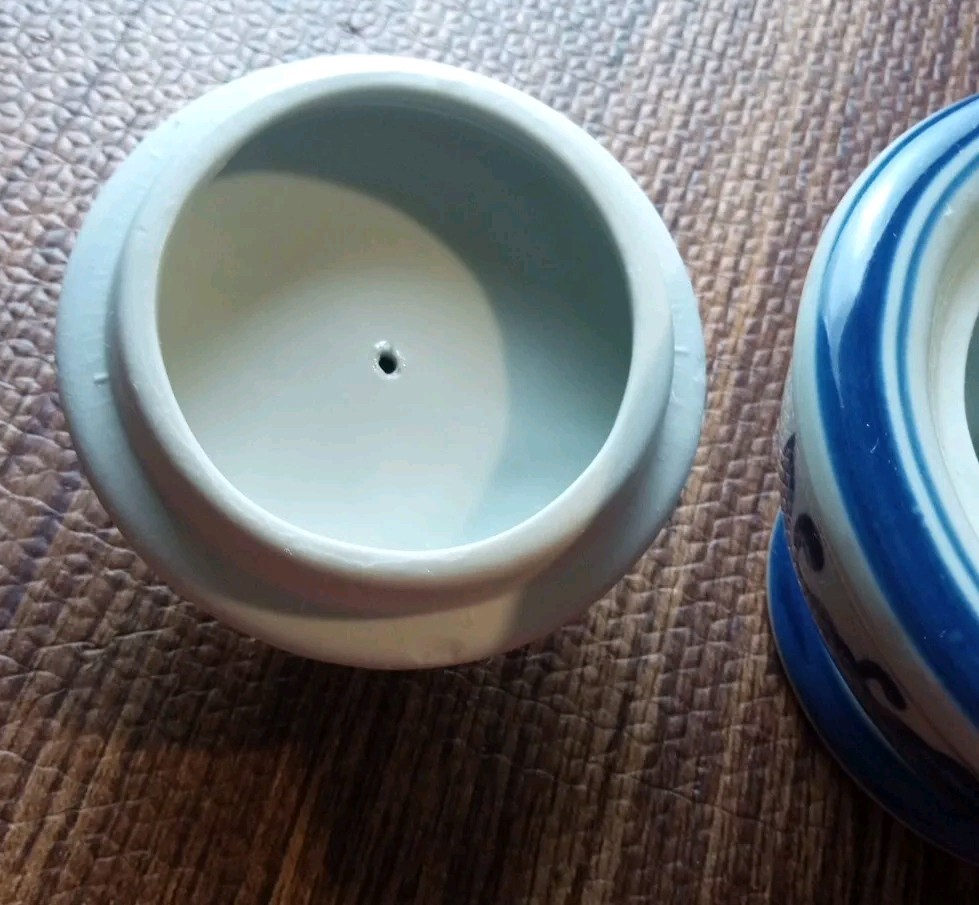 Bombay Company Blue and White Sugar Bowl Ceramic Circle Low Pot Top Lid