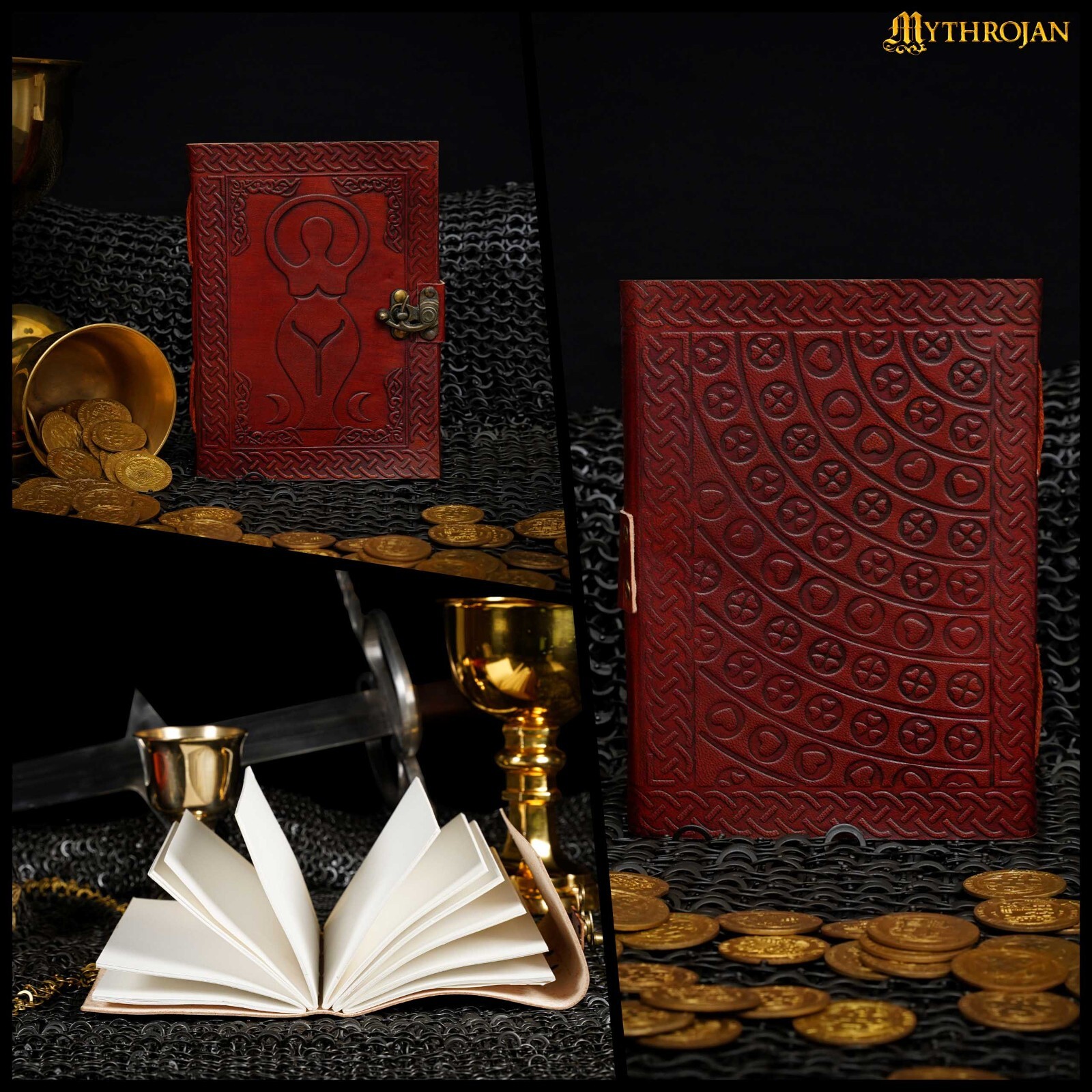 Medieval Leather Journal with Lockable Closure Diary Paper Notebook Book Brown