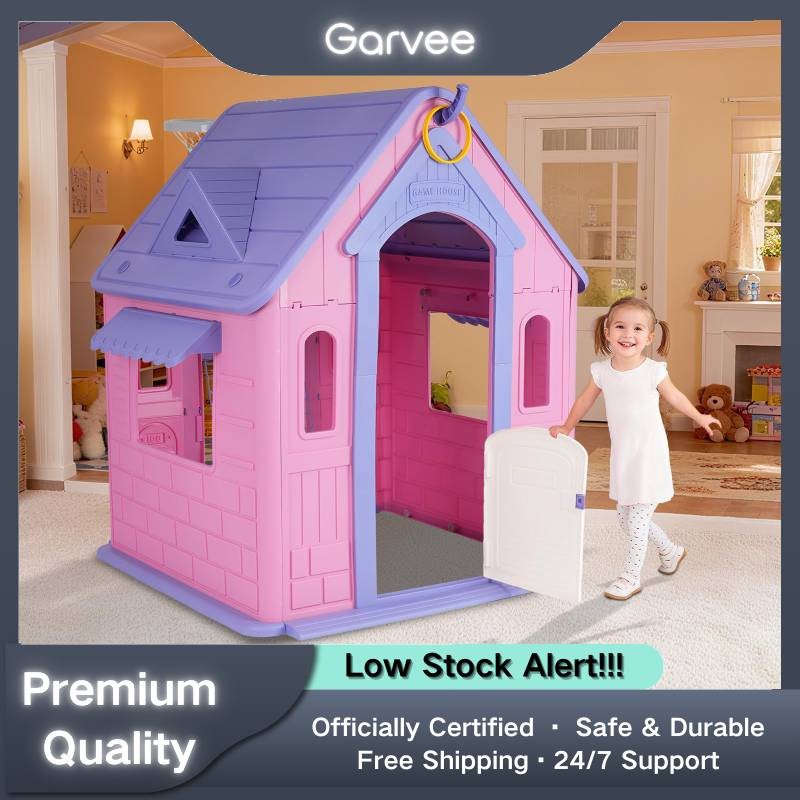 Kids Cottage Playhouse Indoor Outdoor Magnetic Dartboard Basketball Ring Toss So