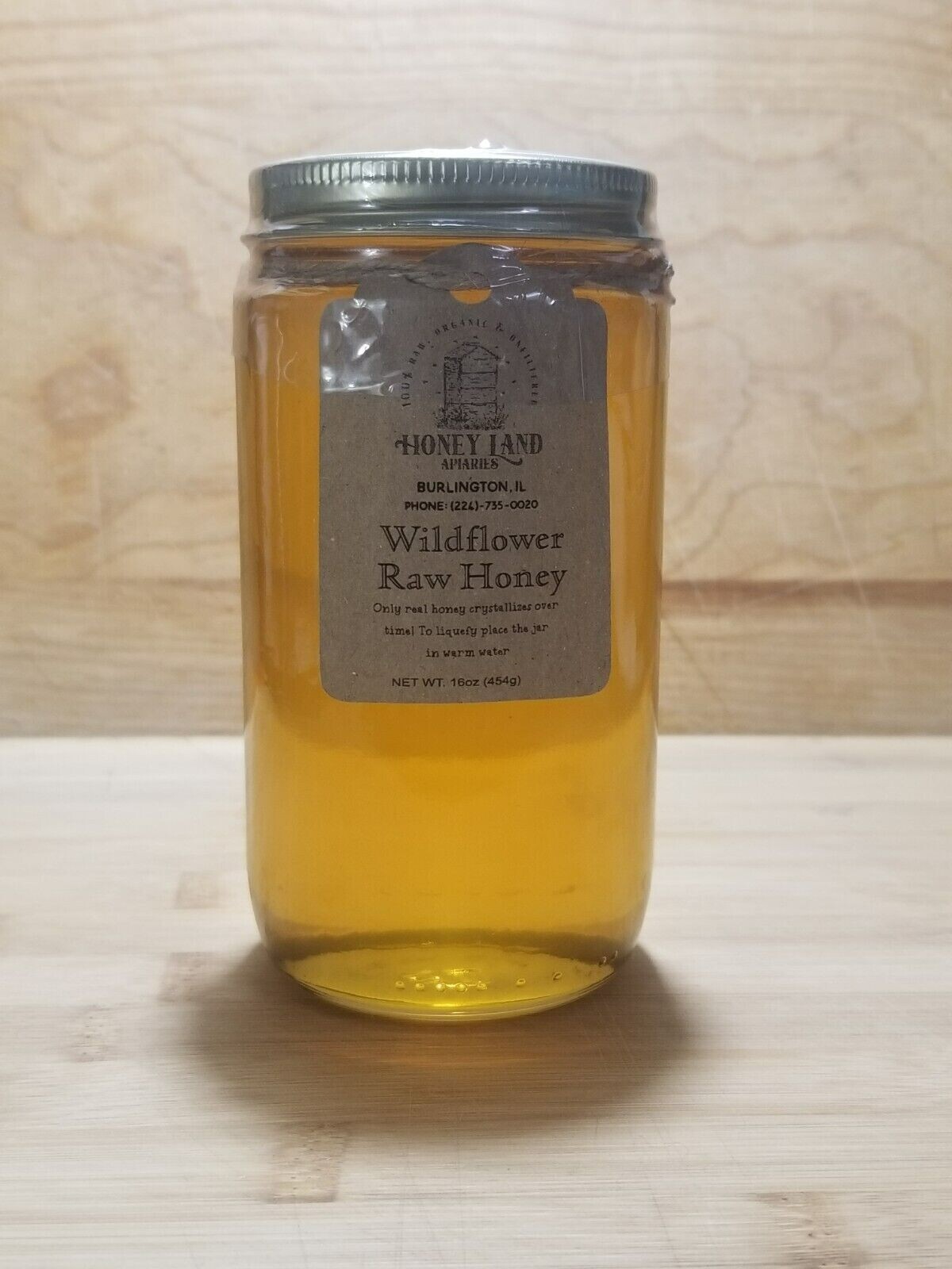 Raw Honey 1 lb (454g) - 100%  Wildflower Local Organic Unfiltered GLASS JAR