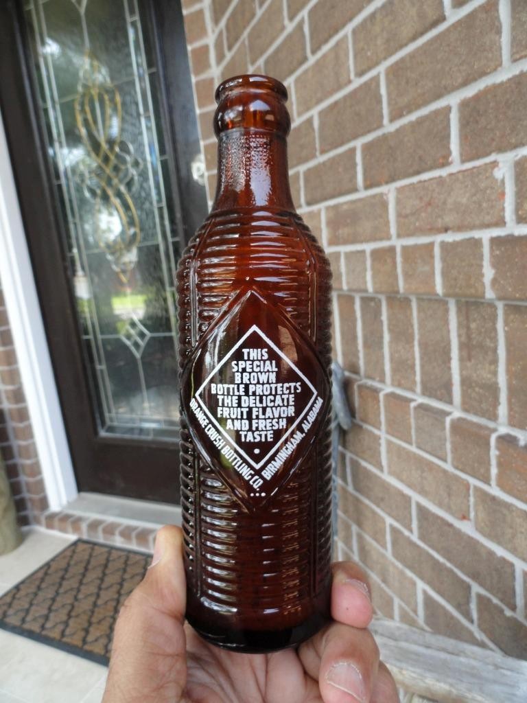 early Orange Crush BEEHIVE Ribbed AMBER Soda Bottle BIRMINGHAM, ALABAMA ALA