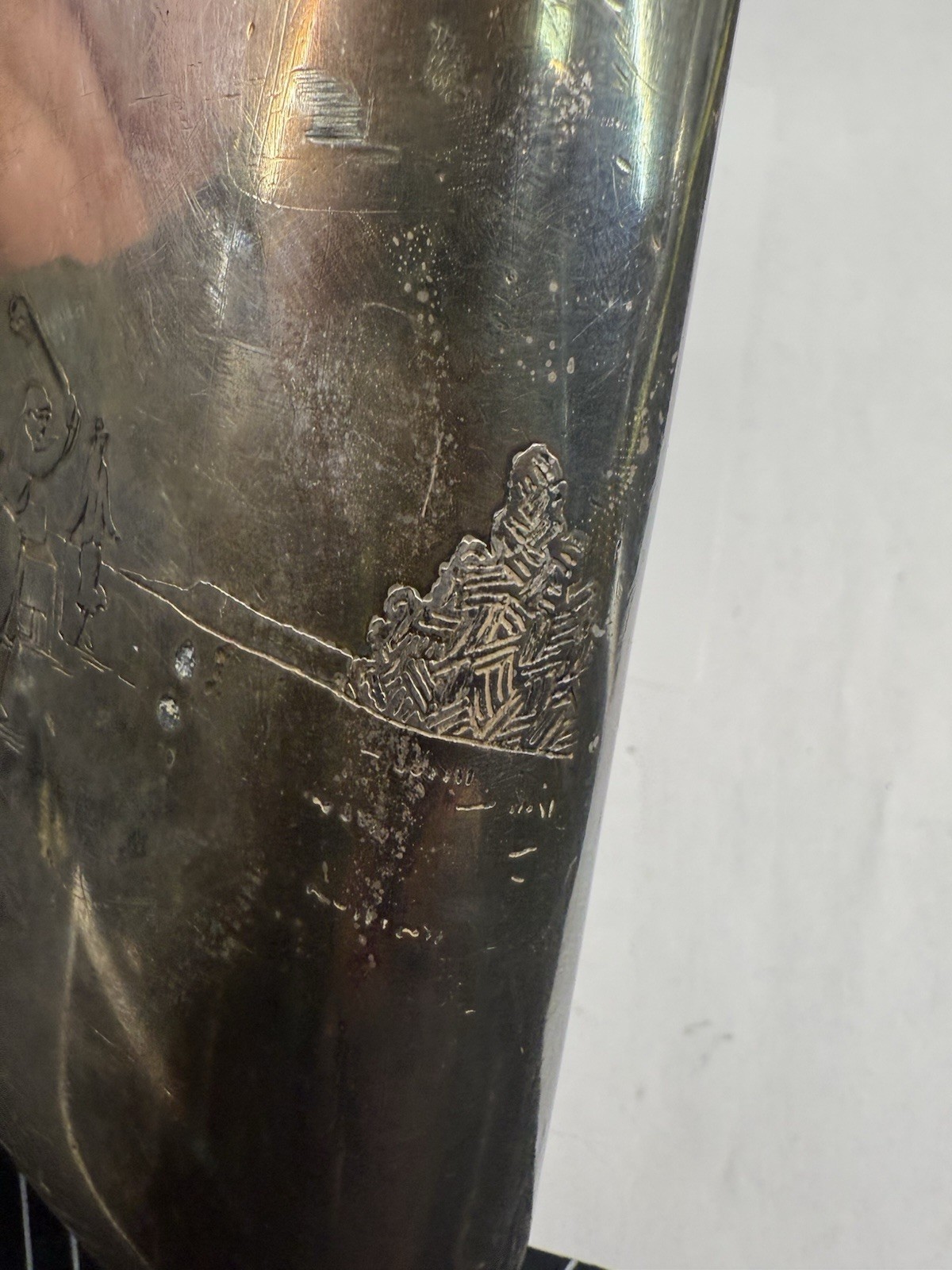 Dented / Damaged MERIDEN B SILVER PLATE Whiskey Flask - Golf Monogram