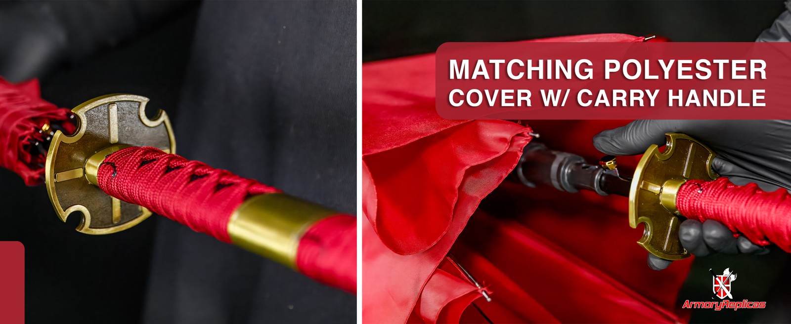 Unique Katana-Style Umbrella with Red Canopy & Faux Ray Skin Samurai Handle