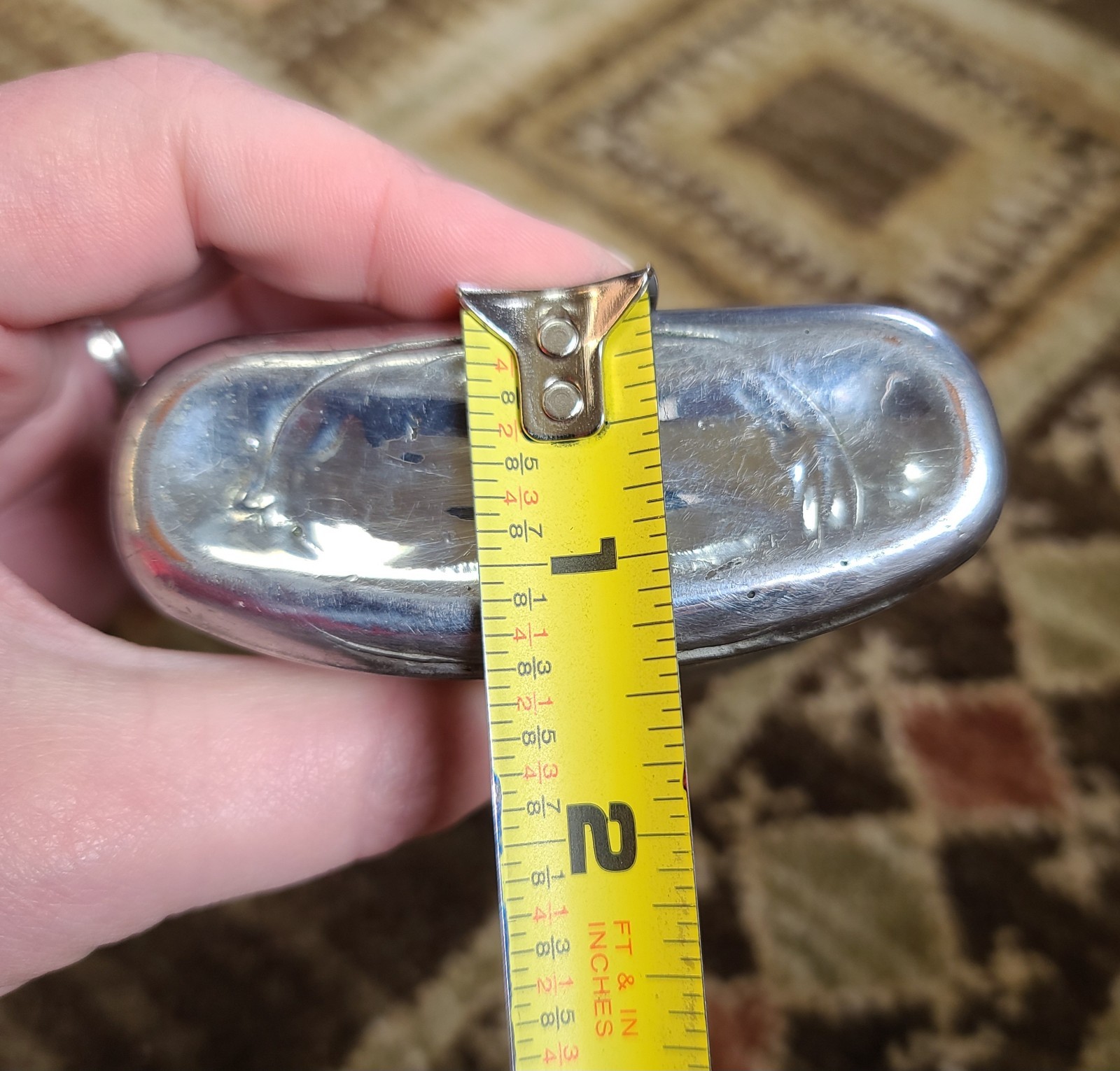 Antique Silver & Copper Plated Glass Ribbed Hip Flask 5-3/8" Tall Vintage