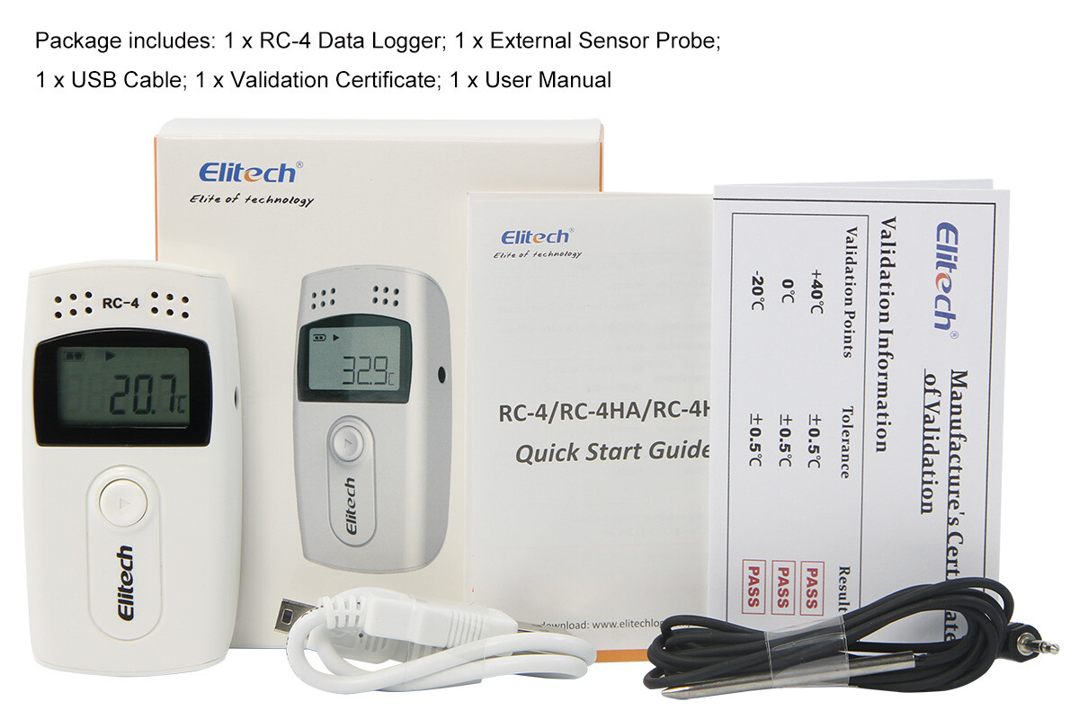 Elitech RC-4 Temperature Data Logger USB Recorder w/ External Probe -40℉~185℉