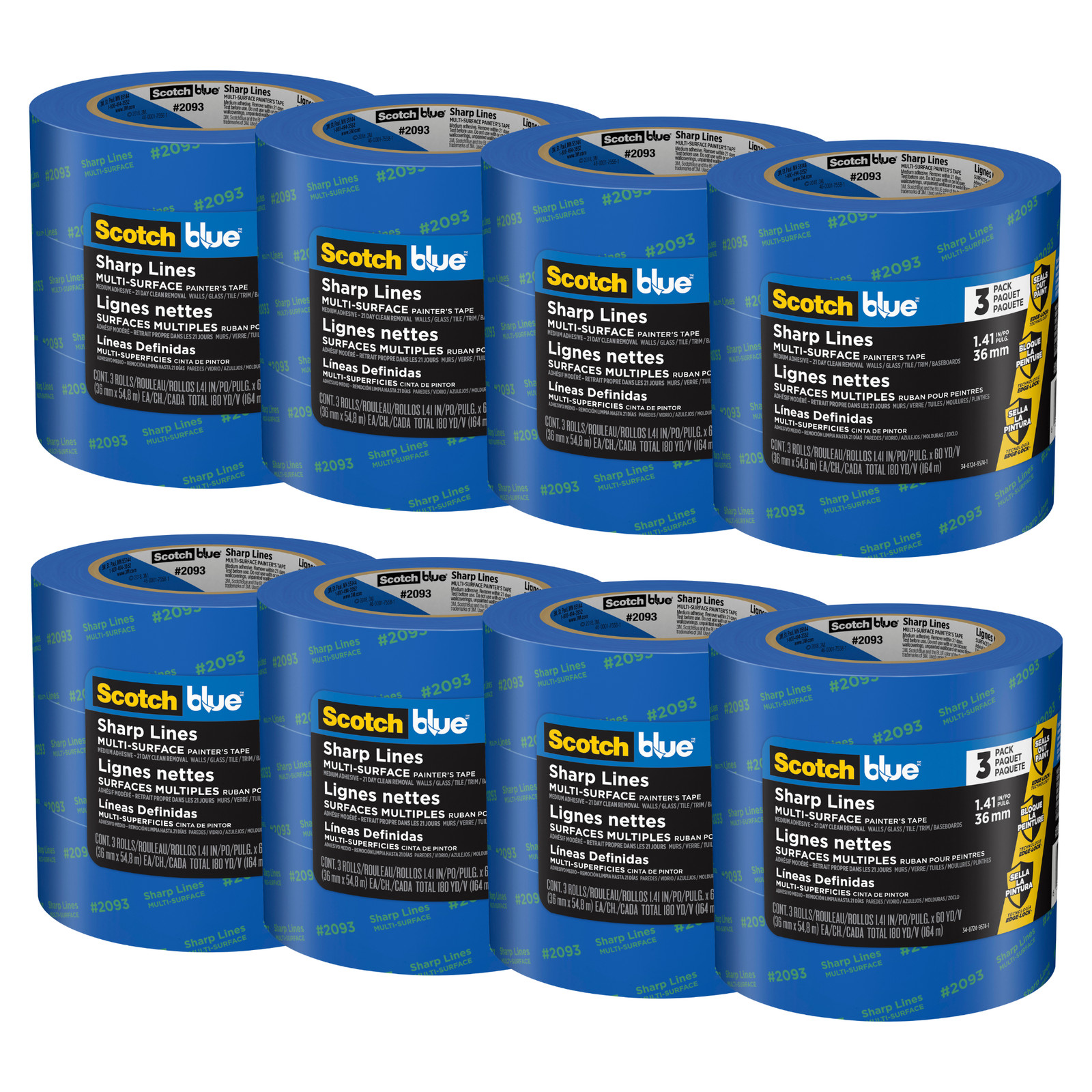 ScotchBlue Sharp Lines Painter's Tape (2093): 1.41 in. x 60 yds. (Blue) [8-pack]