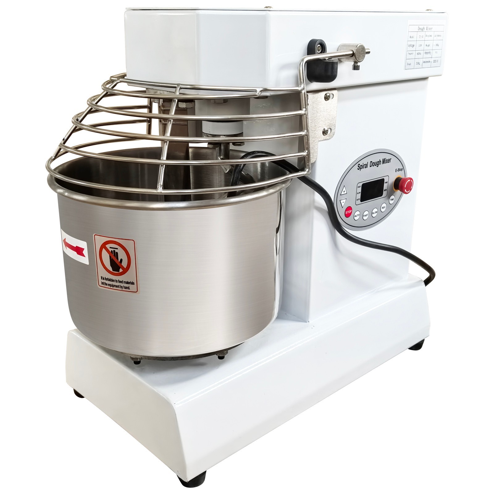 10QT Commercial Dough Mixer 110V Spiral Flour Mixing for Bakeries, Restaurants