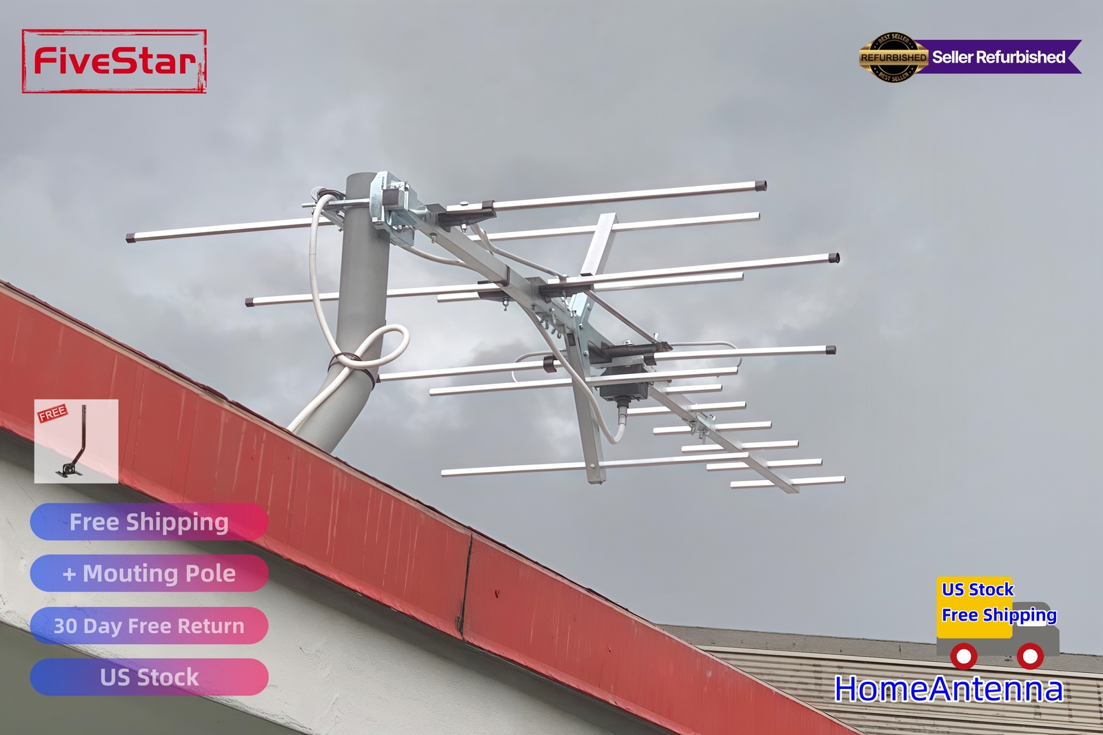 Yagi HD TV Antenna Attic or Roof Mount up to 200 Mile Range TV Antenna