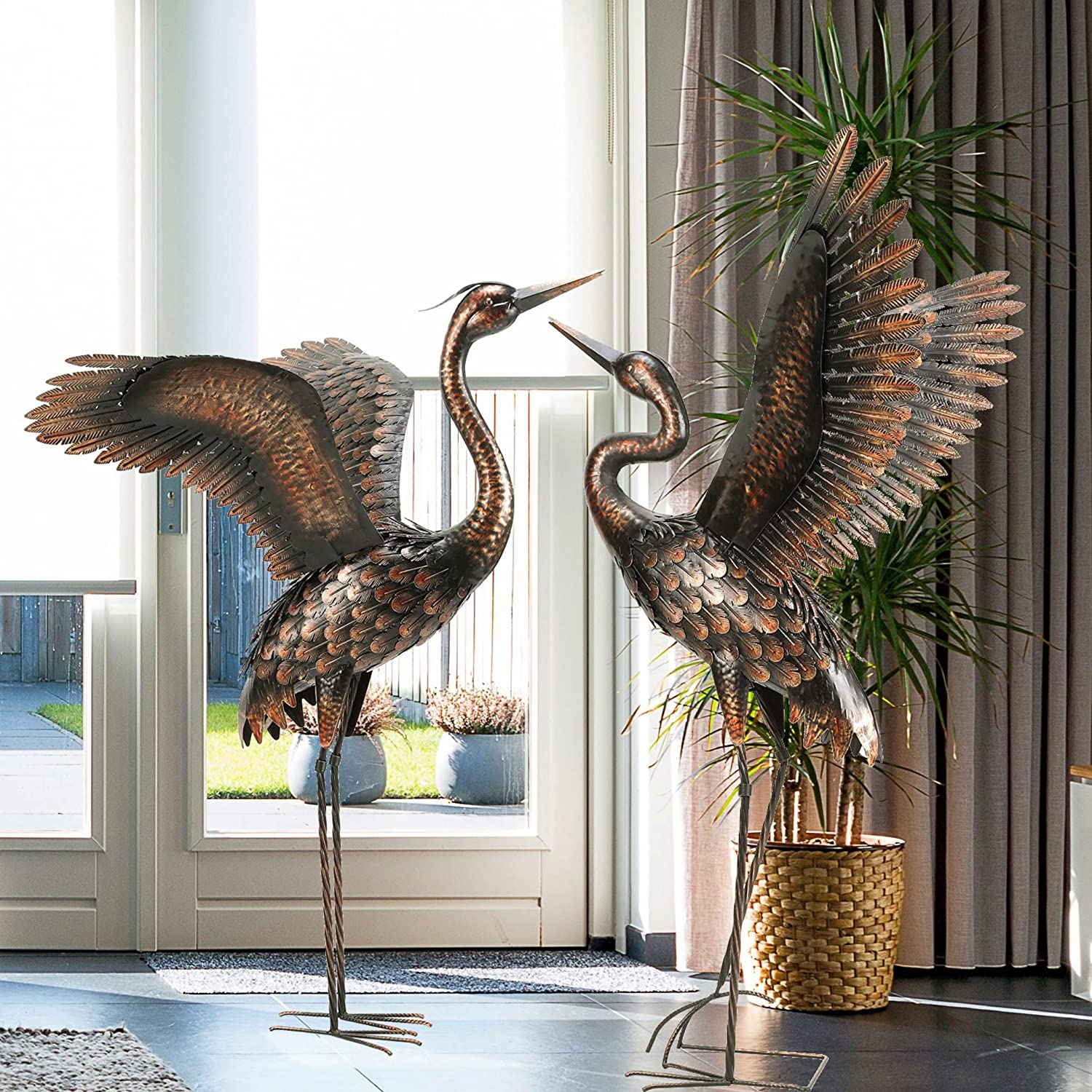 Garden Statue Outdoor Metal Heron Crane Yard Art Sculpture for Lawn Patio