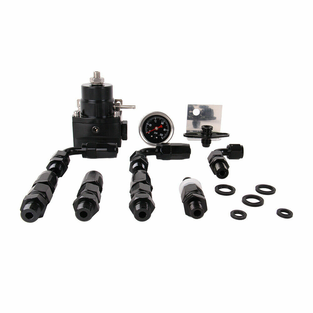LokoCar Adjustable Fuel Pressure Regulator Kit Oil 0-100psi Gauge -6AN 6AN Black