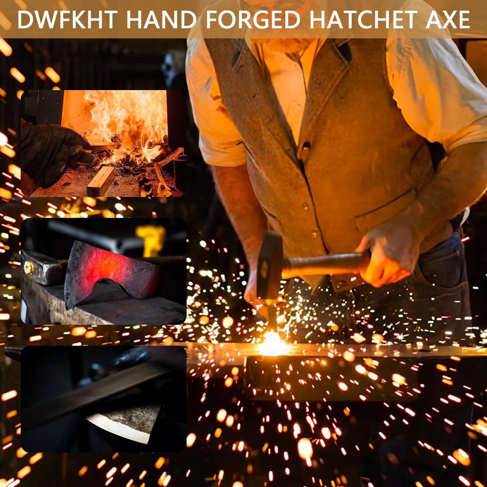 14.4" Hatchet, Camping Hatchet, Hand Forged Axe with Sheath, Bushcraft Axe wi...