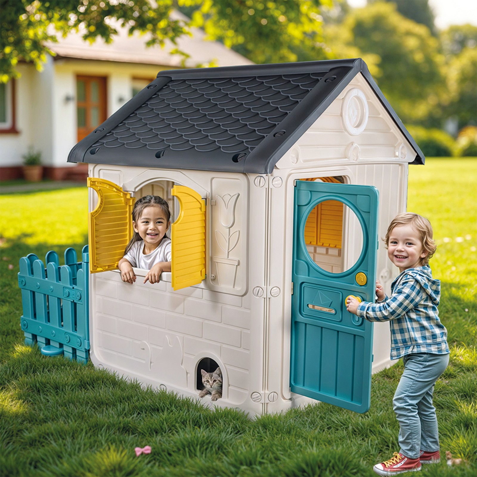 DOLU My First Playhouse with Fence, Durable, Easy-to-Assemble Toddler Playhouse