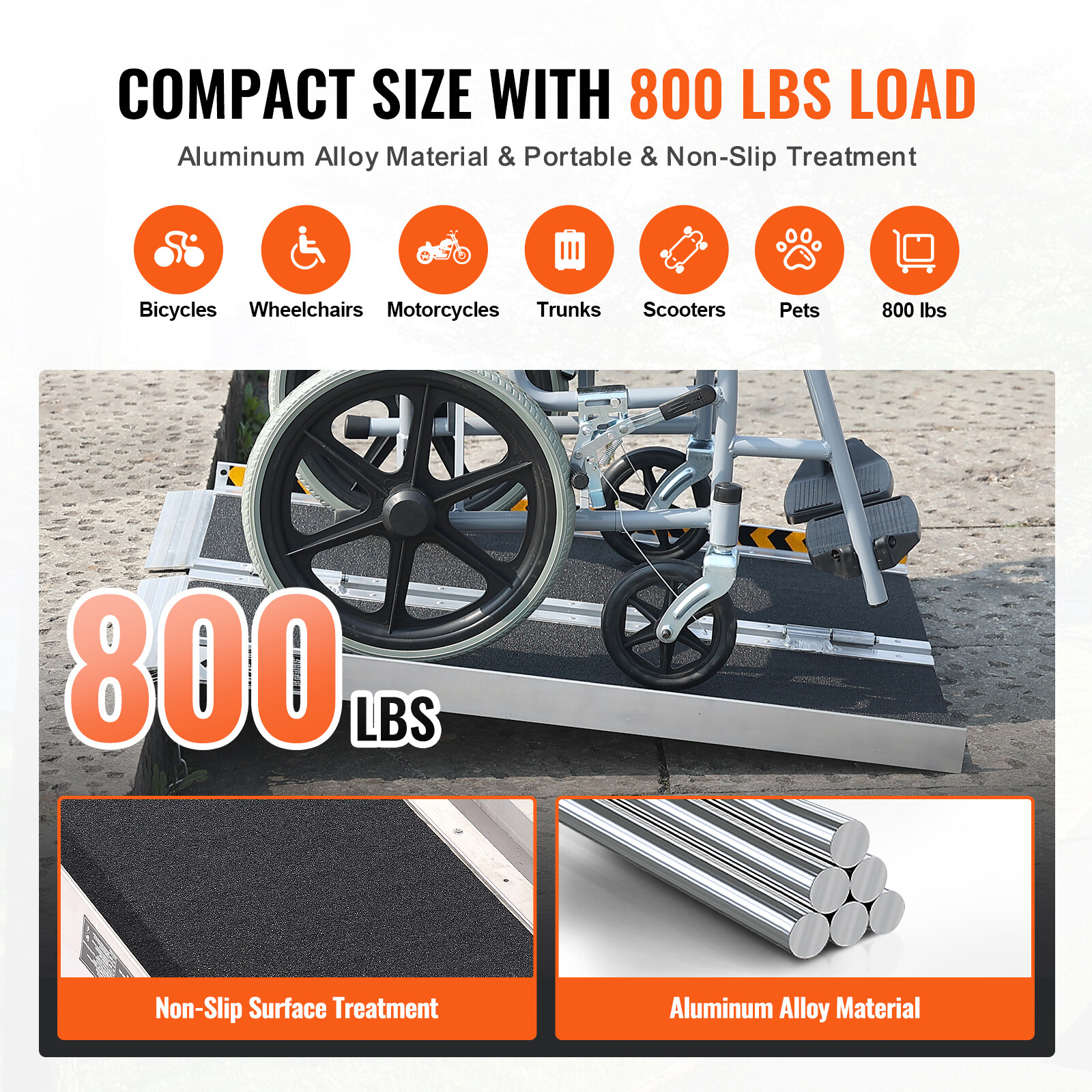 VEVOR 3ft 800 lbs Folding Wheelchair Ramp Aluminum Mobility Ramp Portable