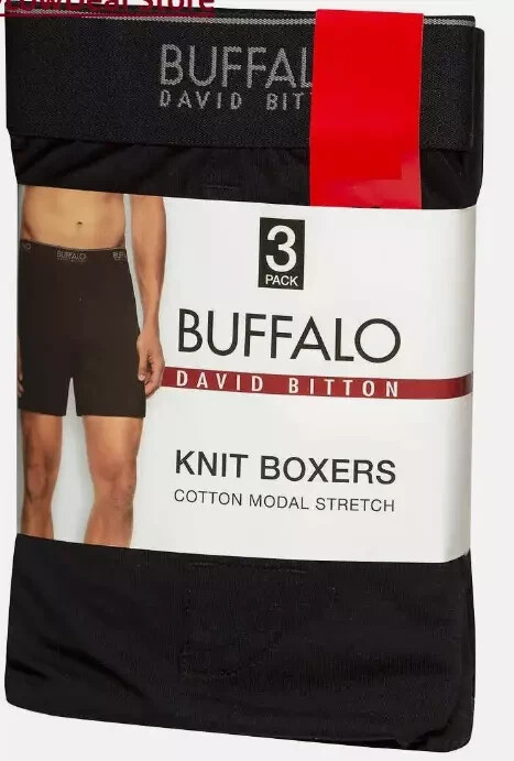 NEW Buffalo David Bitton Men's Knit Boxers 3 Pack Black, Blue M, L, XL