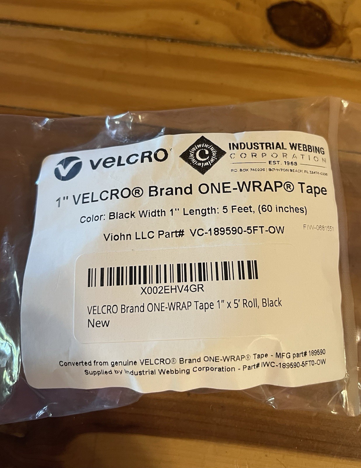 VELCRO Brand Reusable ONE-WRAP Hook & Loop Dbl Sided Tape, 1" x 5ft Roll, Black