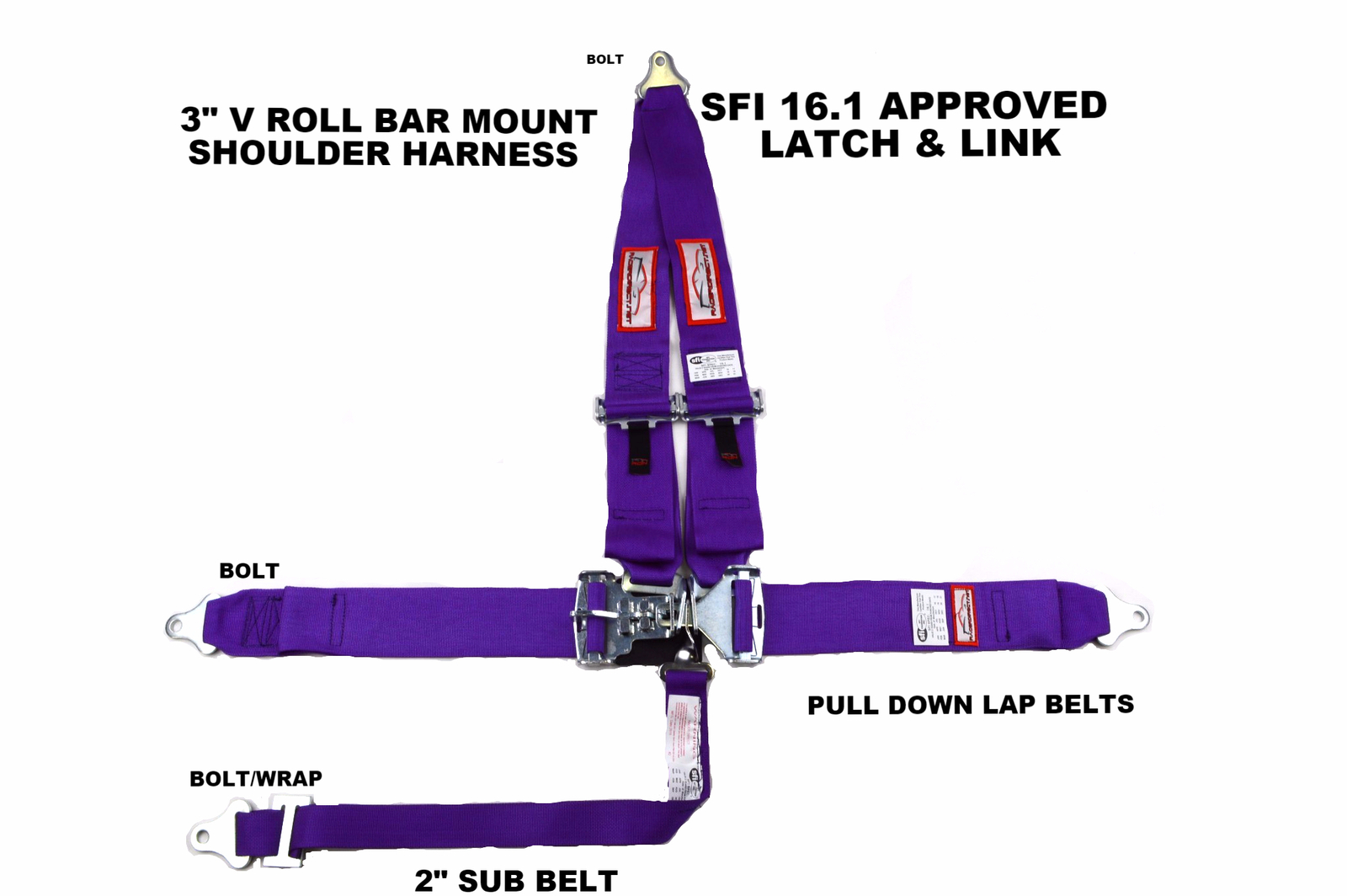 RACERDIRECT 5 POINT SFI 16.1 LATCH & LINK 3" RACING BELT HARNESS PURPLE