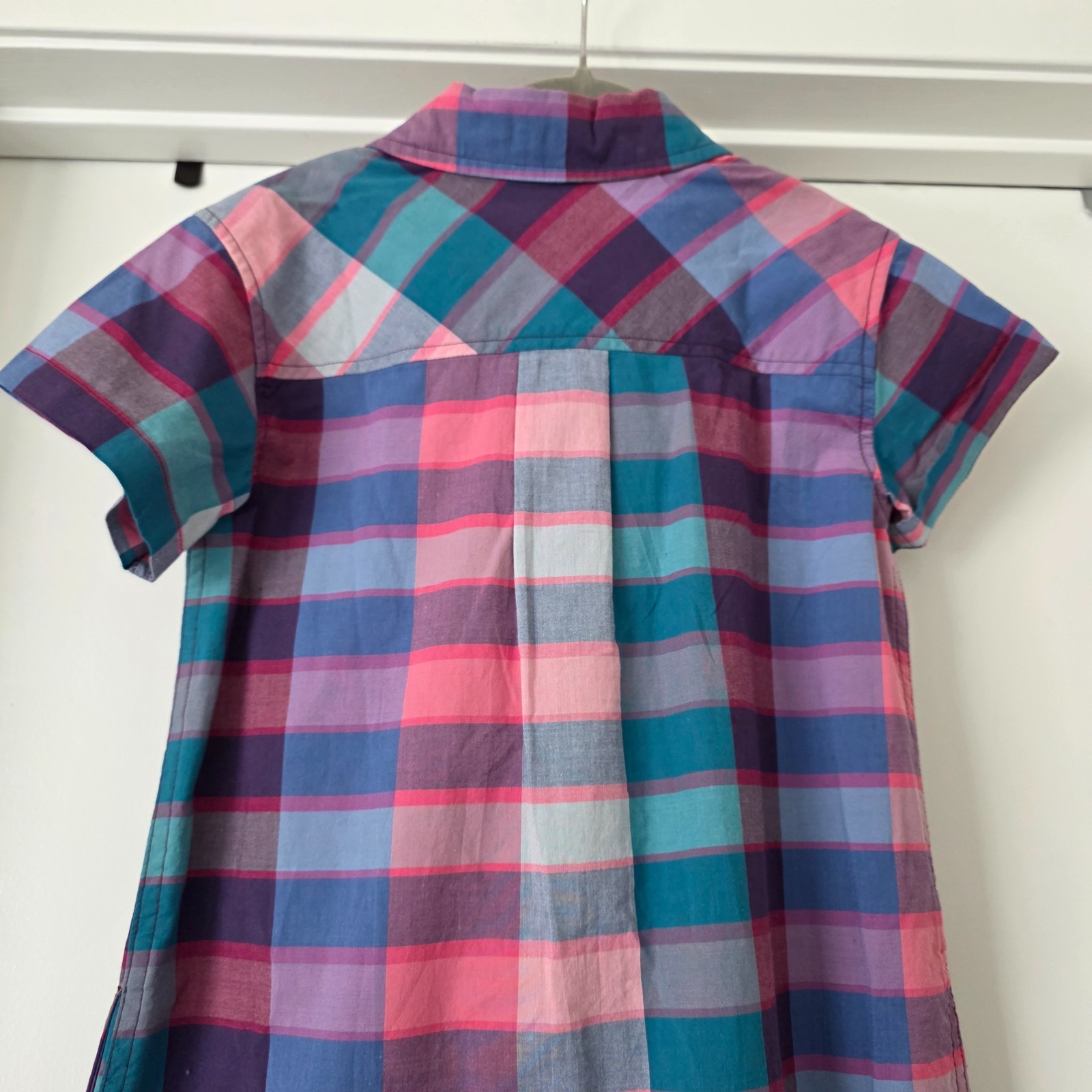 NEW Tea Collection Girl's Size 7 Dress 100% Cotton Plaid Pink Blue Button Front