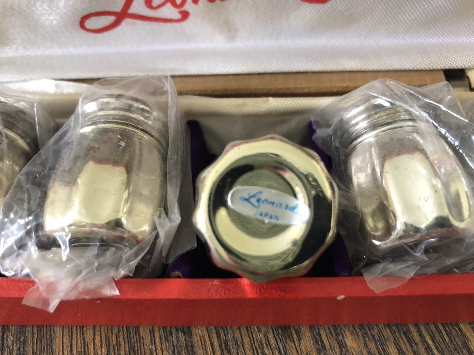 Vtg. Leonard Japan Salt Pepper Mini Shakers 6 Piece Silver Plated Original Box
