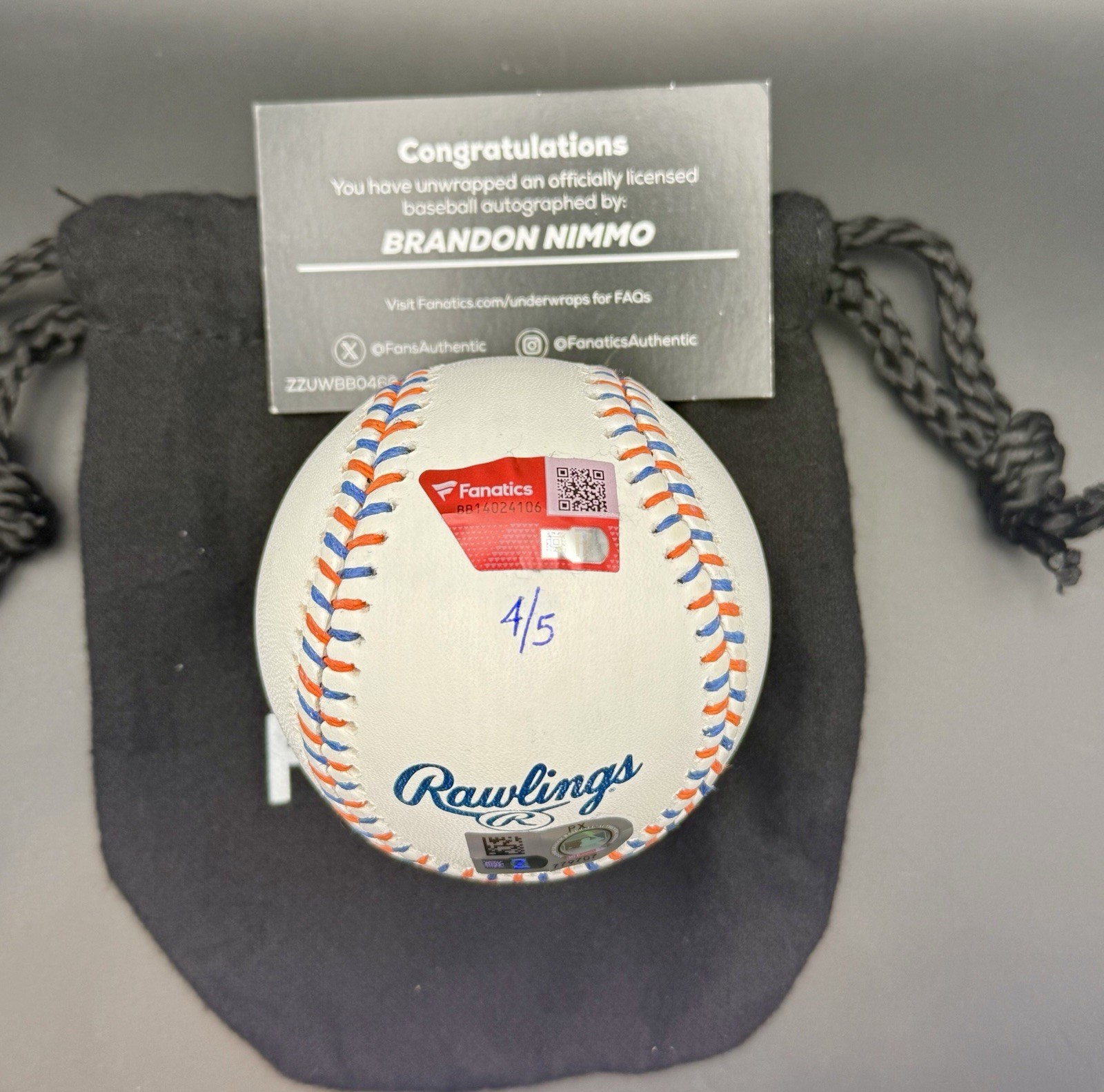 Brandon Nimmo Signed Ball Mets "NY or Nowhere" "9 RBI" Inscriptions - LE #4/5