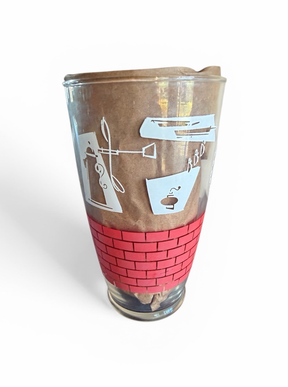 Vtg Libbey LARGE Iced Tea Glass, 32 Ounce Retro Mod Tumbler Red White