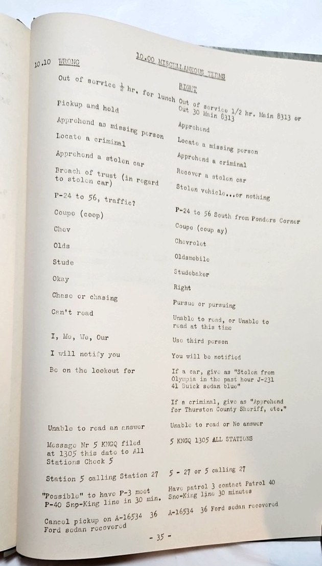 Washington State Patrol, Official 1947~48 Edition Radio Operator's Manual 46pg.