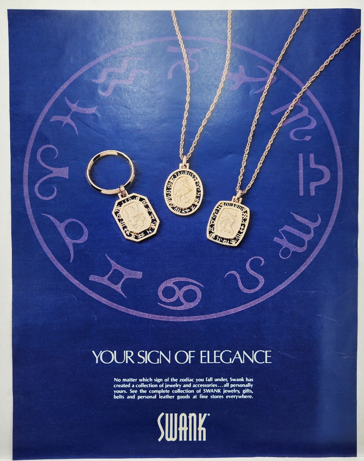 1980 Swank Zodiac Signs Jewelry & Accessories Retro Original Print Ad 80s