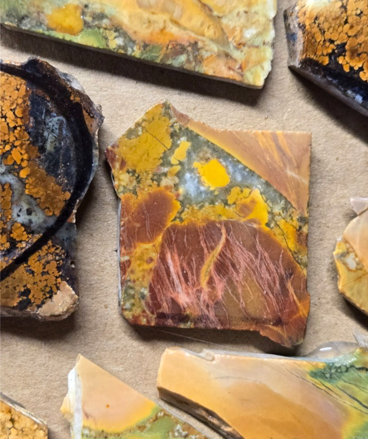 Assorted RARE Magnesite, Cabochon Slabs Preform Slices, 15 Pcs, Flat 128