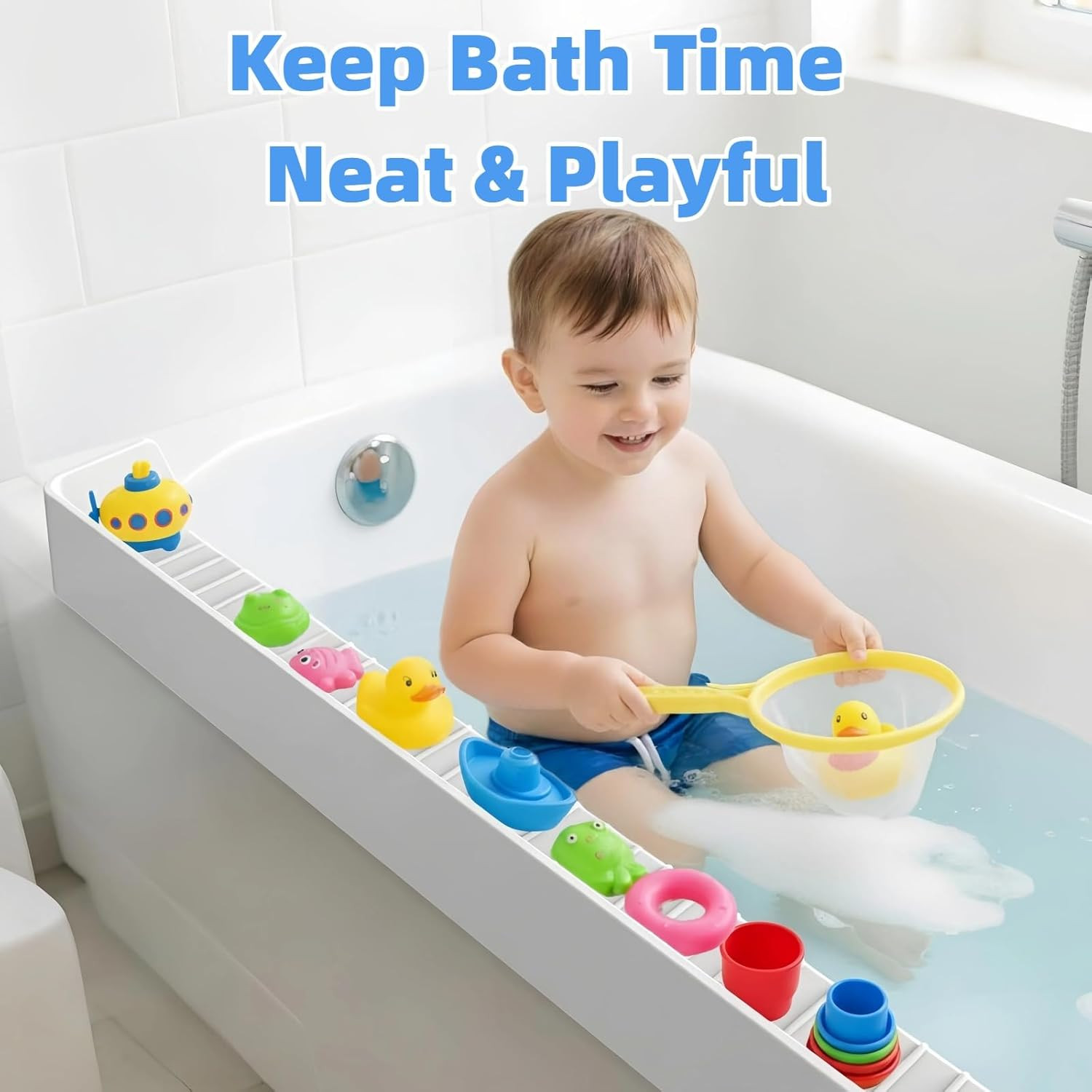 Bathtub Splash Guard with Suction Cups, Silicone Toy Tray for Kids (Grey)