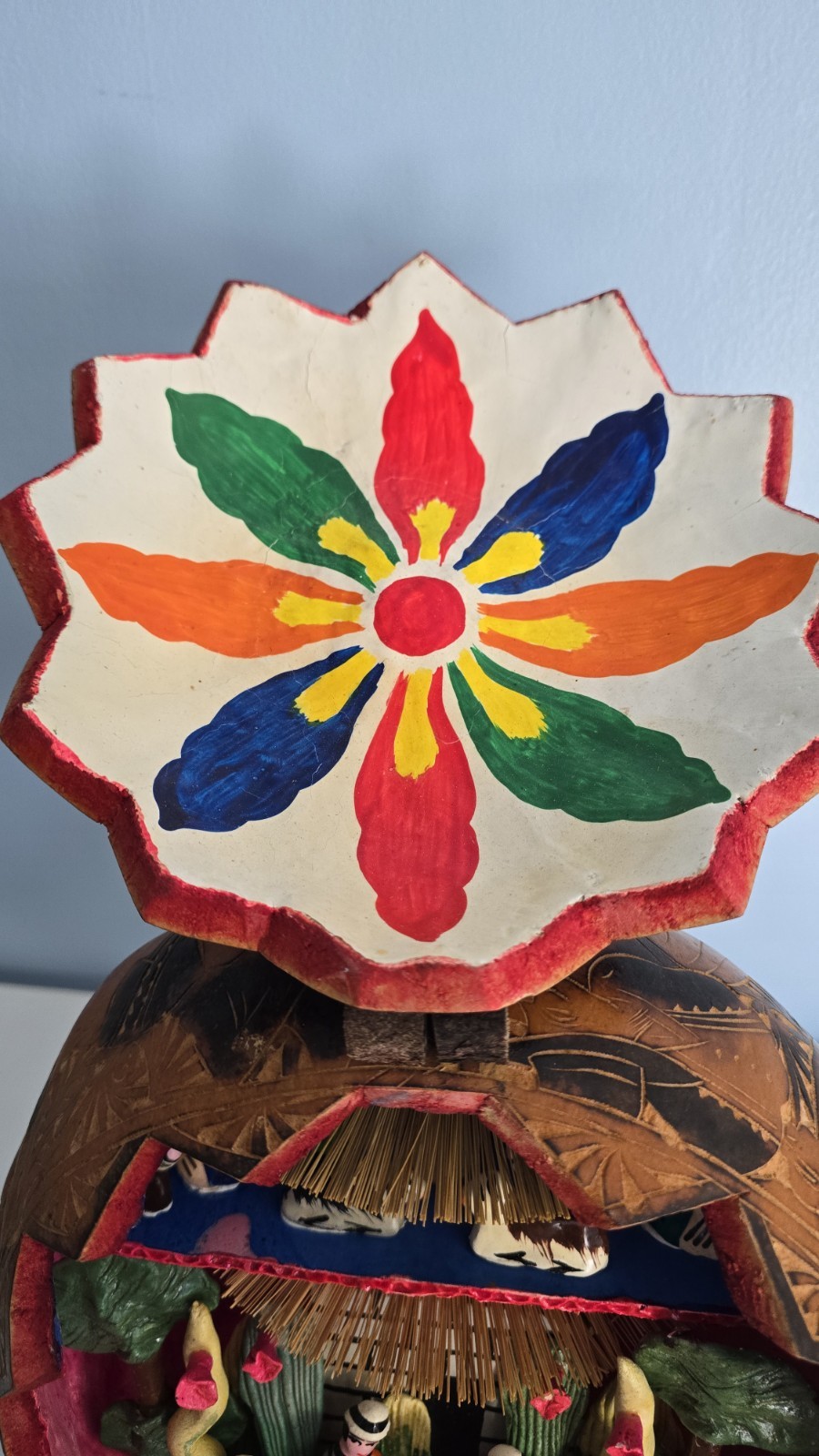 Vintage Handcarved PERUVIAN Peru Folk Art RETABLO Diorama Gourd Nativity Set