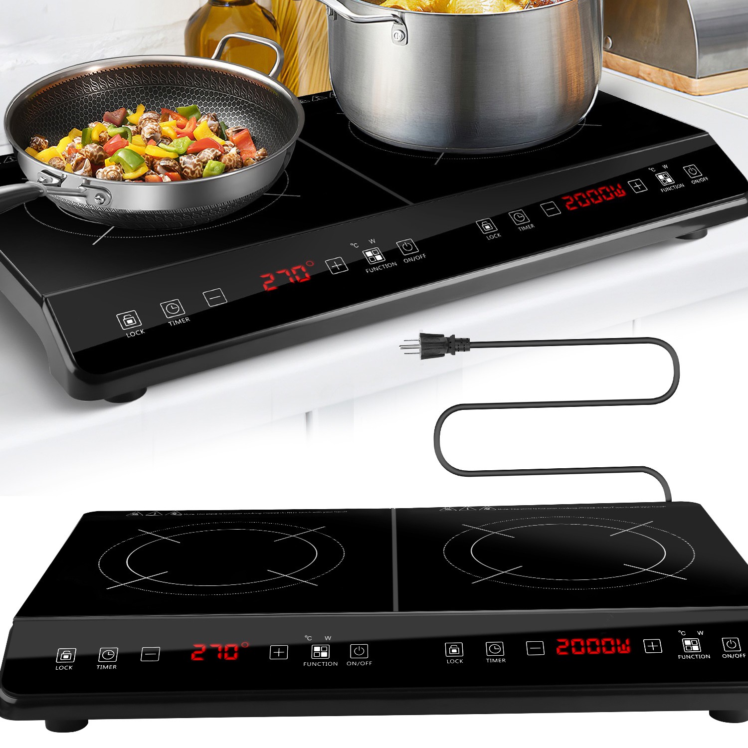 4000W Induction Cooktop Countertop Dual Cooker Burner Stove Hot Plate 9 Power