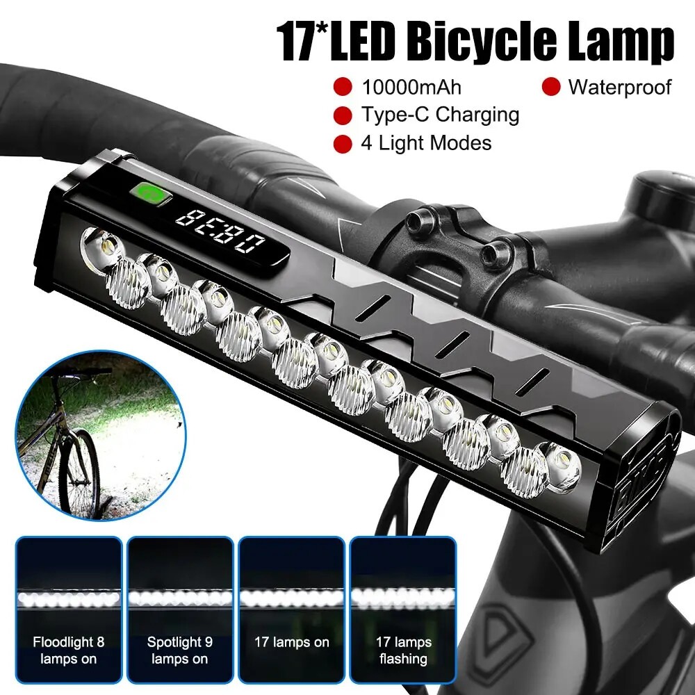 Powerful 4800LM LED Bike Light Bar 10000mAh Rechargeable Bicycle Front Headlight