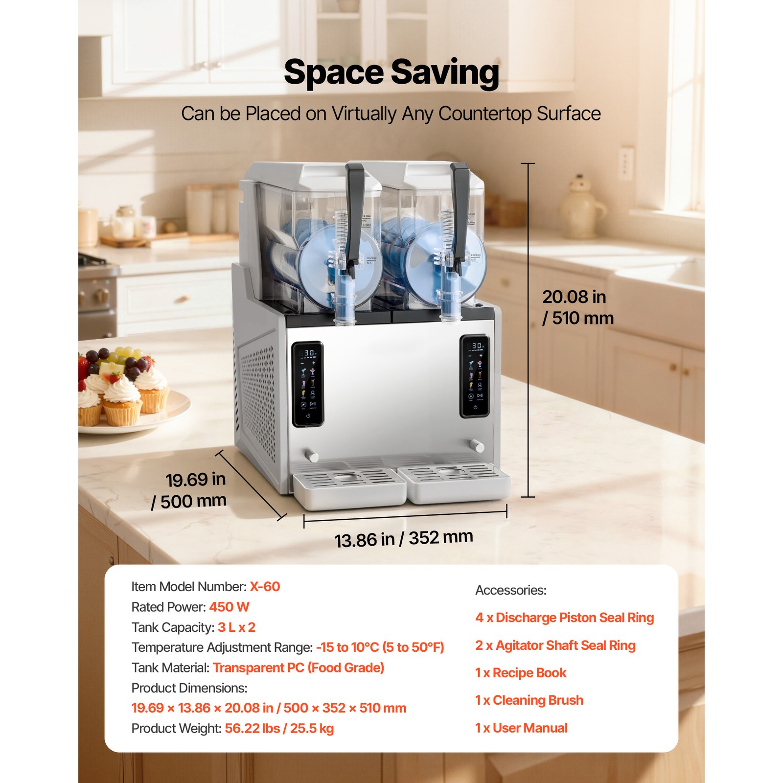 Uimoso Dual-Tank Frozen Drink Slushy Machine 3Lx2 Slush Cold Beverage Maker Home