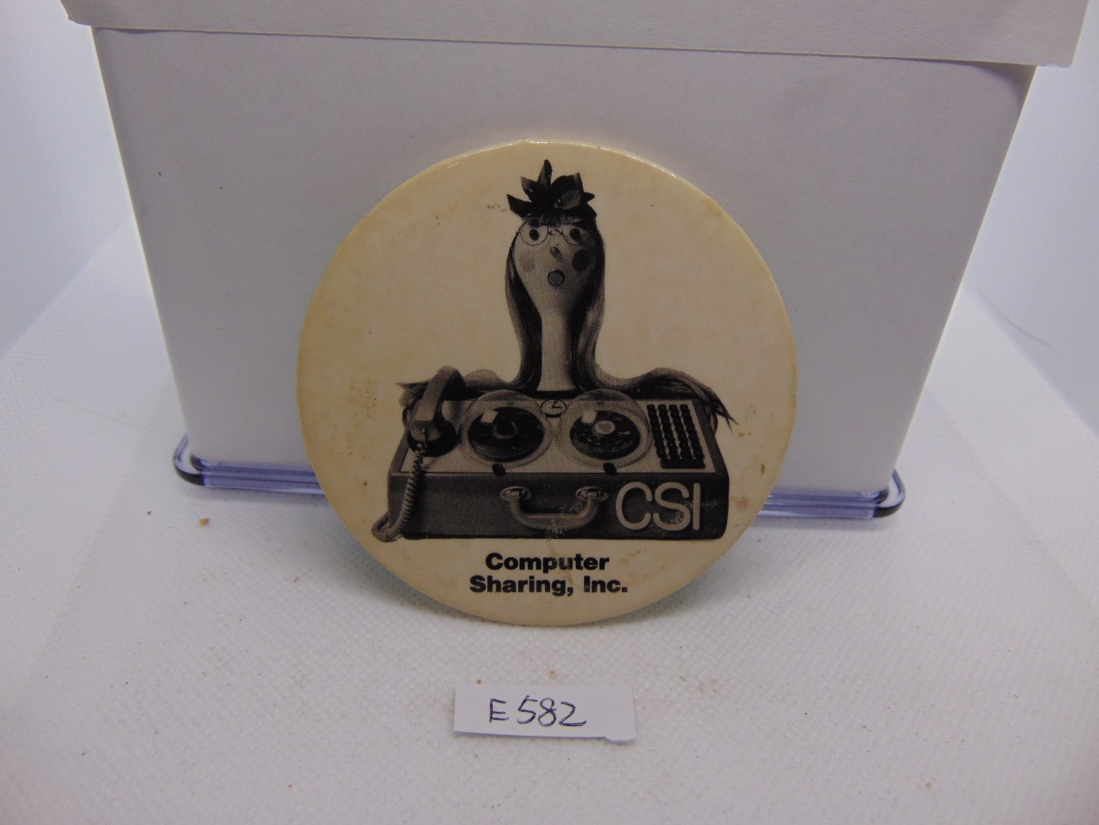 Vintage Advertising CSI Computer Sharing Inc. Pinback Button 3" History 1970's