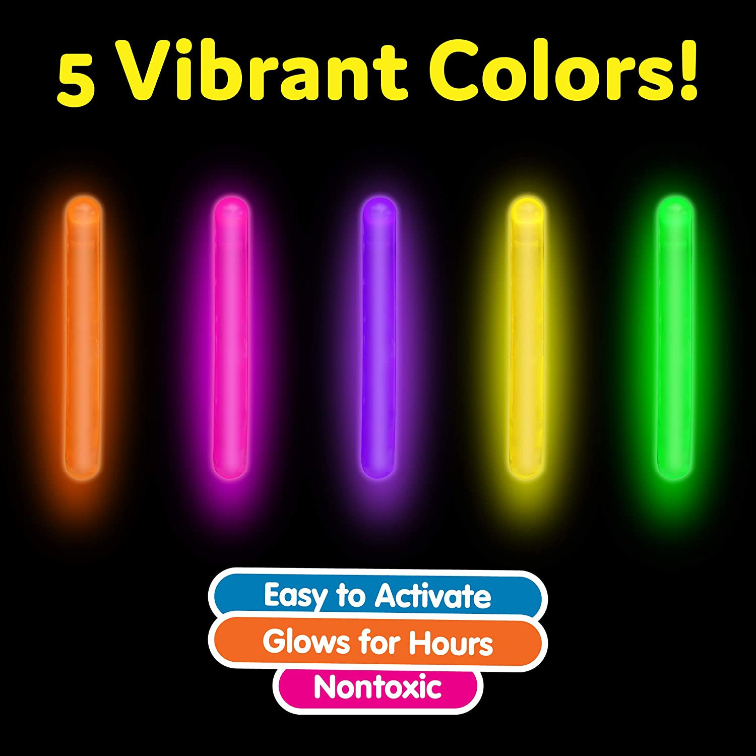 Mini Glow Sticks 200 Pack Glow-In-The-Dark Small, for Easter Eggs, 5 Colors, Neo