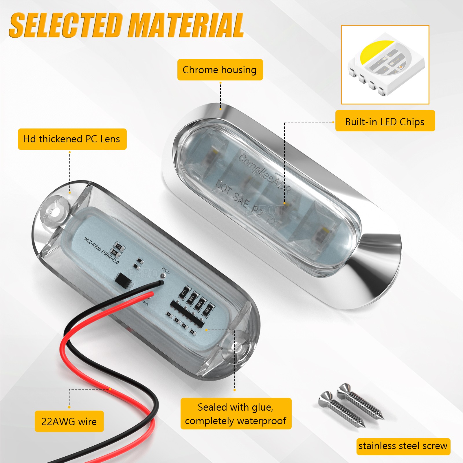 6X LED Boat Courtesy Light 4-color Oval 3.8'' Marine Interior Deck Stern Light