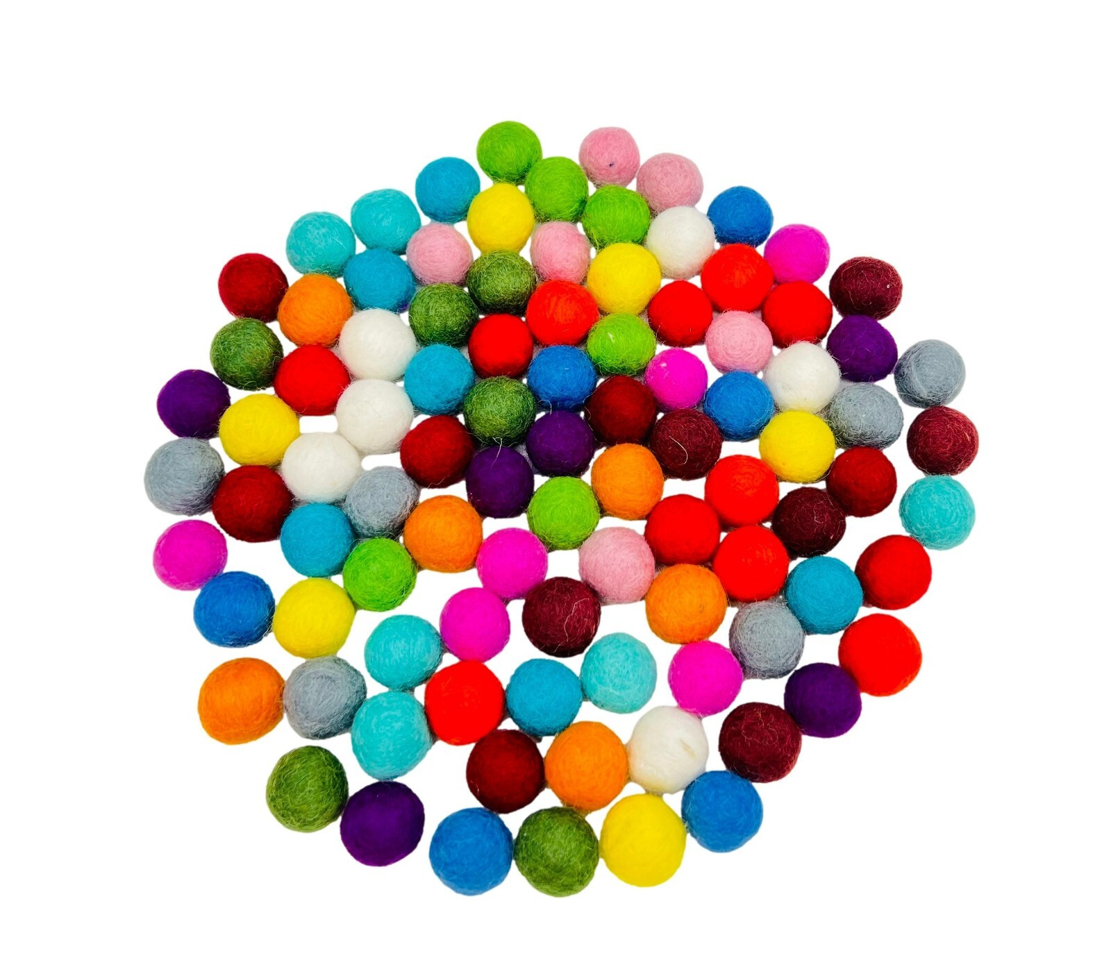 100 Pcs Mixed Colors Natural Felt Balls. 100% Wool Handcrafted 2.0 cm Wholesale