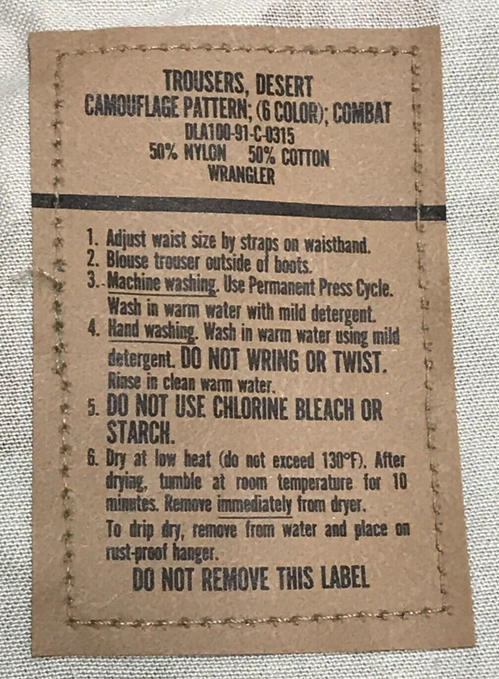 Wrangler 1991 6 Color Desert BDU Trousers USGI NYCO X Large Short NOS w/ Stains