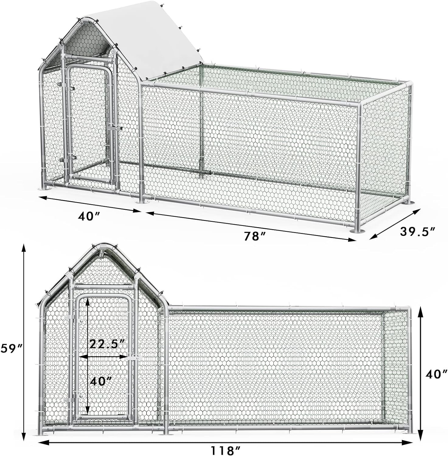 Large Metal Chicken Coop Heavy Duty Reinforced Walk In Poultry Cage for Chickens