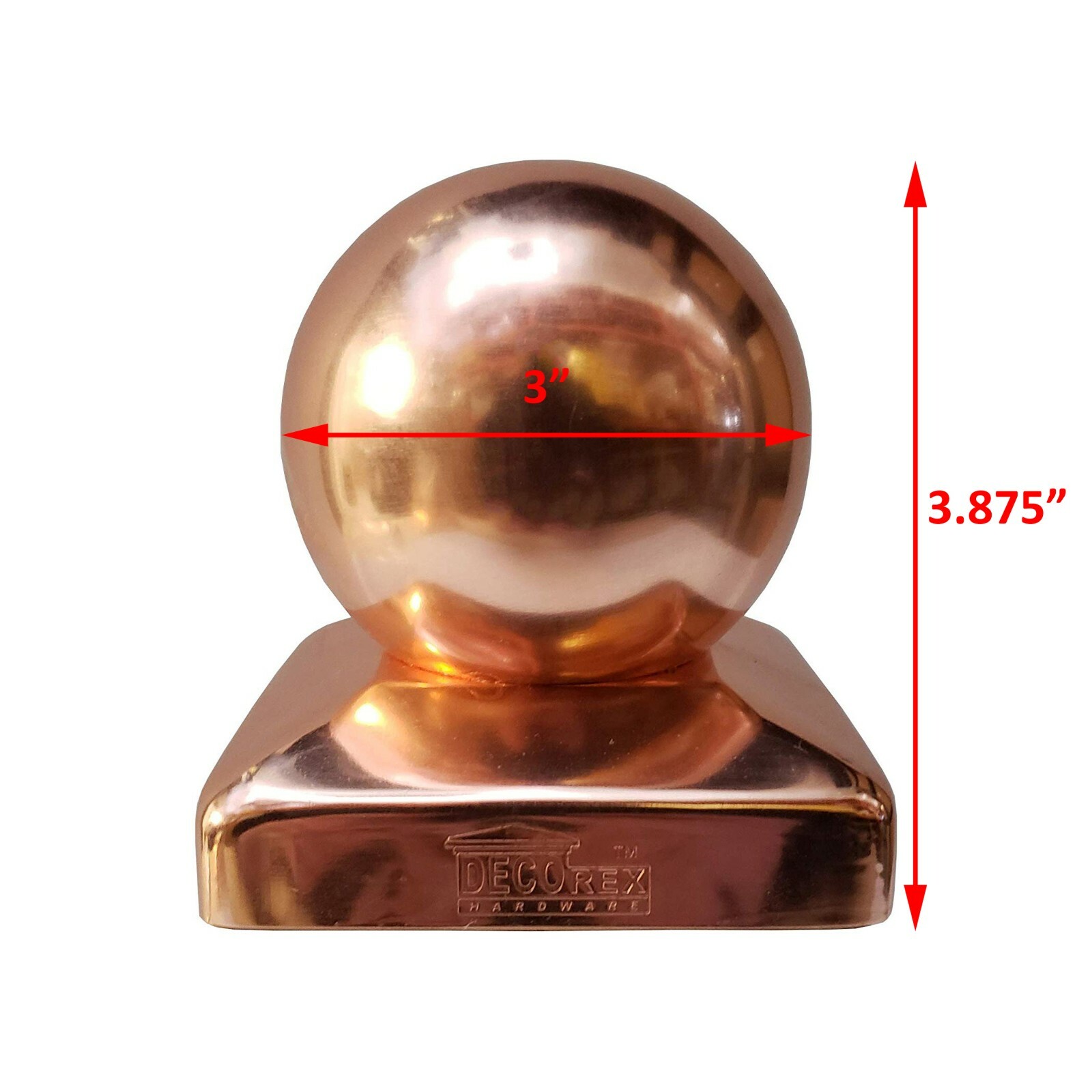 3.5" x 3.5" Solid Copper Ball Post Cap for True/Actual 3.5" x 3.5" Wood Posts
