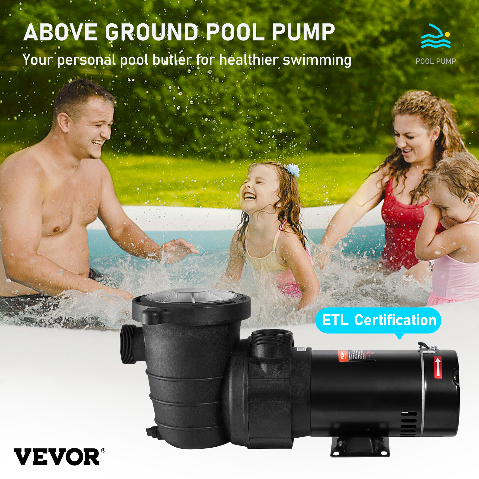 VEVOR Swimming Pool Pump 1.5 HP 88 GPM w/ Strainer Filter Pump Above Ground