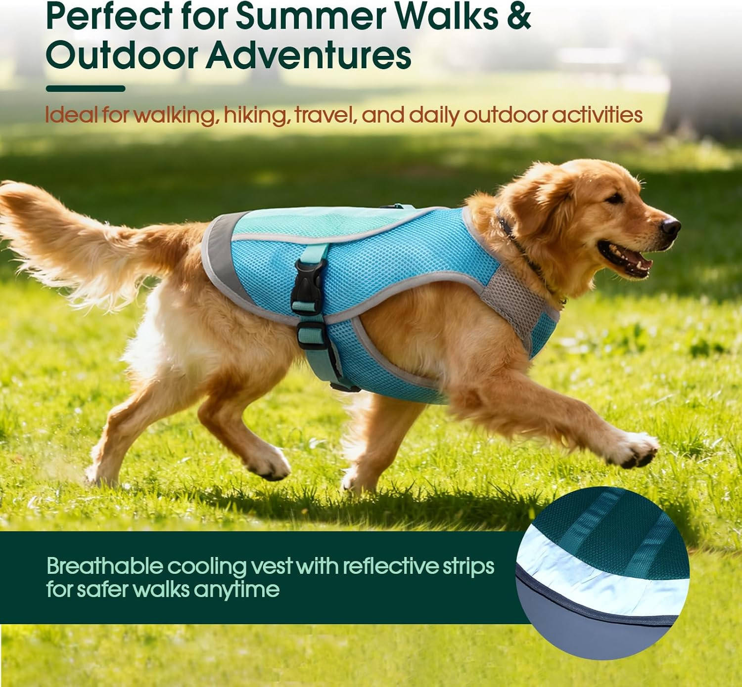 Kuoser Dog Cooling Vest for Summer, Lightweight Dog Cooling Harness Shirt with B
