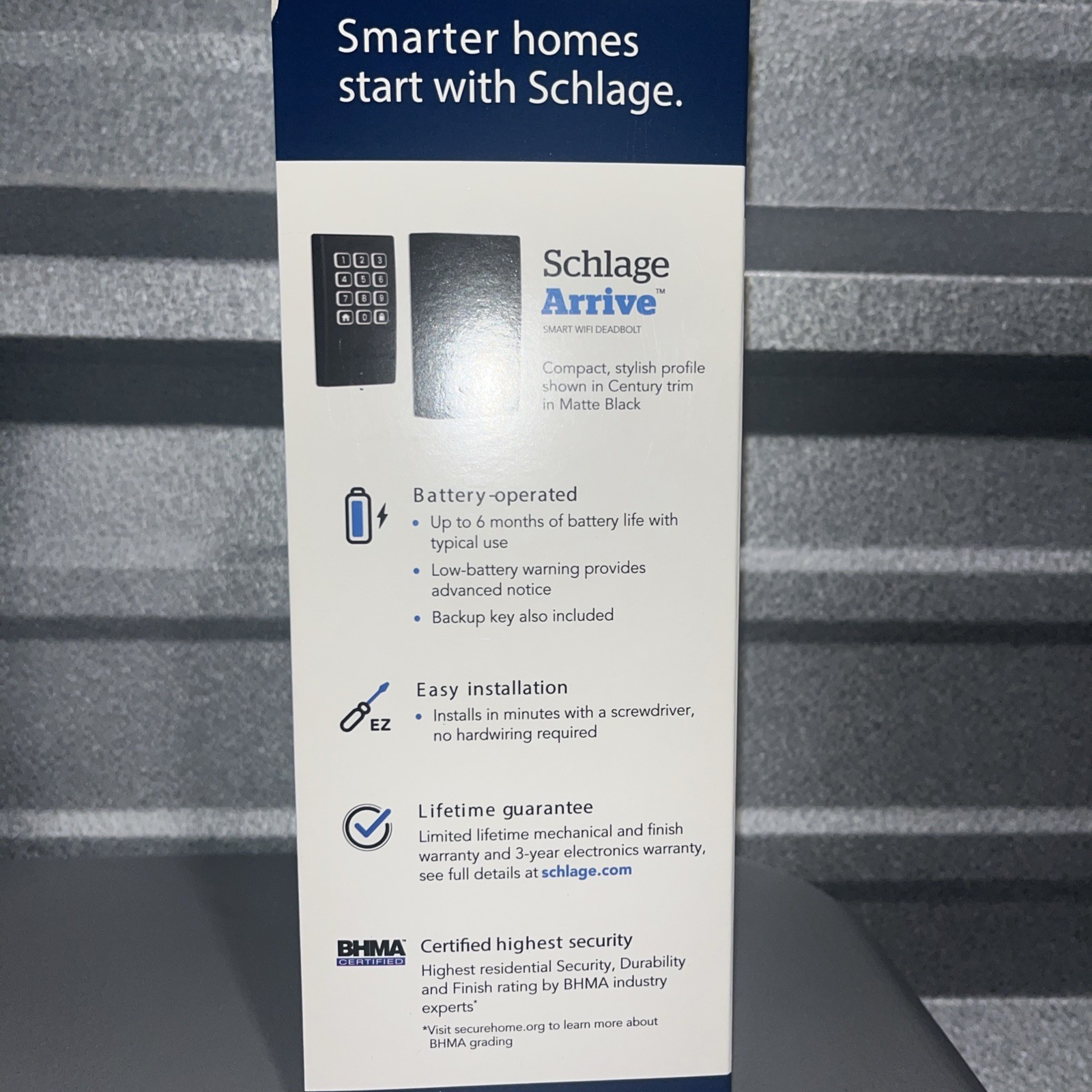 SCHLAGE ARRIVE Wifi Keypad Smart Deadbolt Matte Black