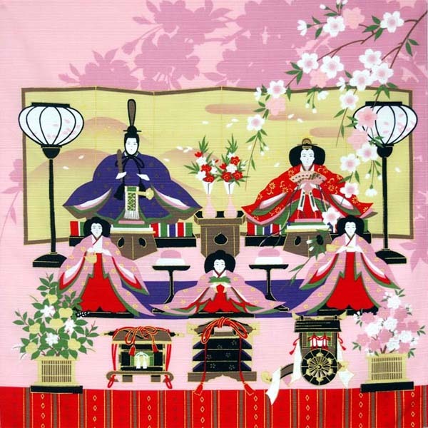 Japanese Furoshiki Wrapping Cloth Scarf 19.75" Cotton Girl's Day Hina Matsuri